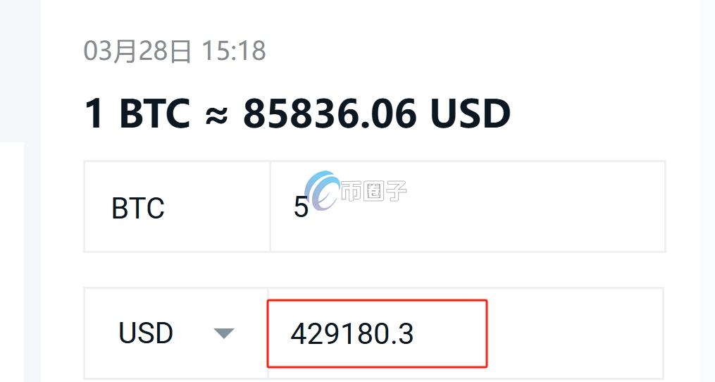 5个比特币市值多少钱？等于多少美元
