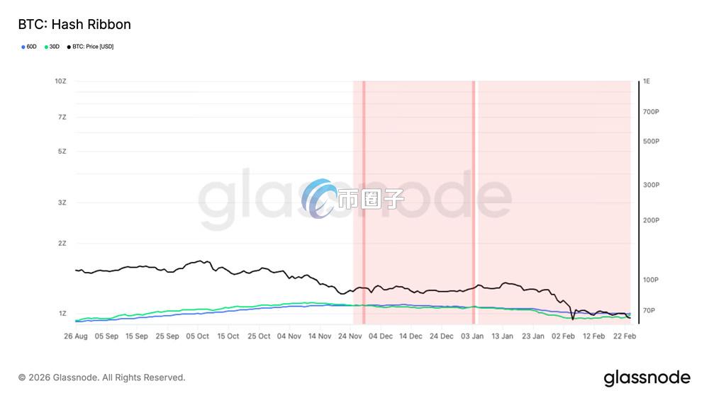 CoinDesk分析师:底部或许已经形成!比特币哈希丝带指标正趋于复苏 矿工投降潮接近尾声-币圈子