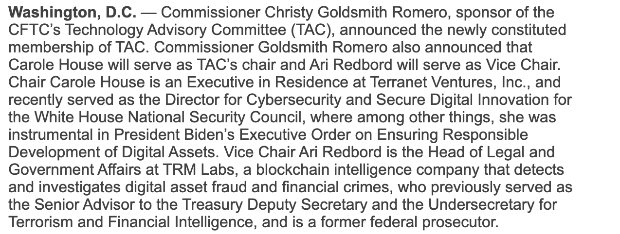 CFTC宣布成立新技术咨询委员会