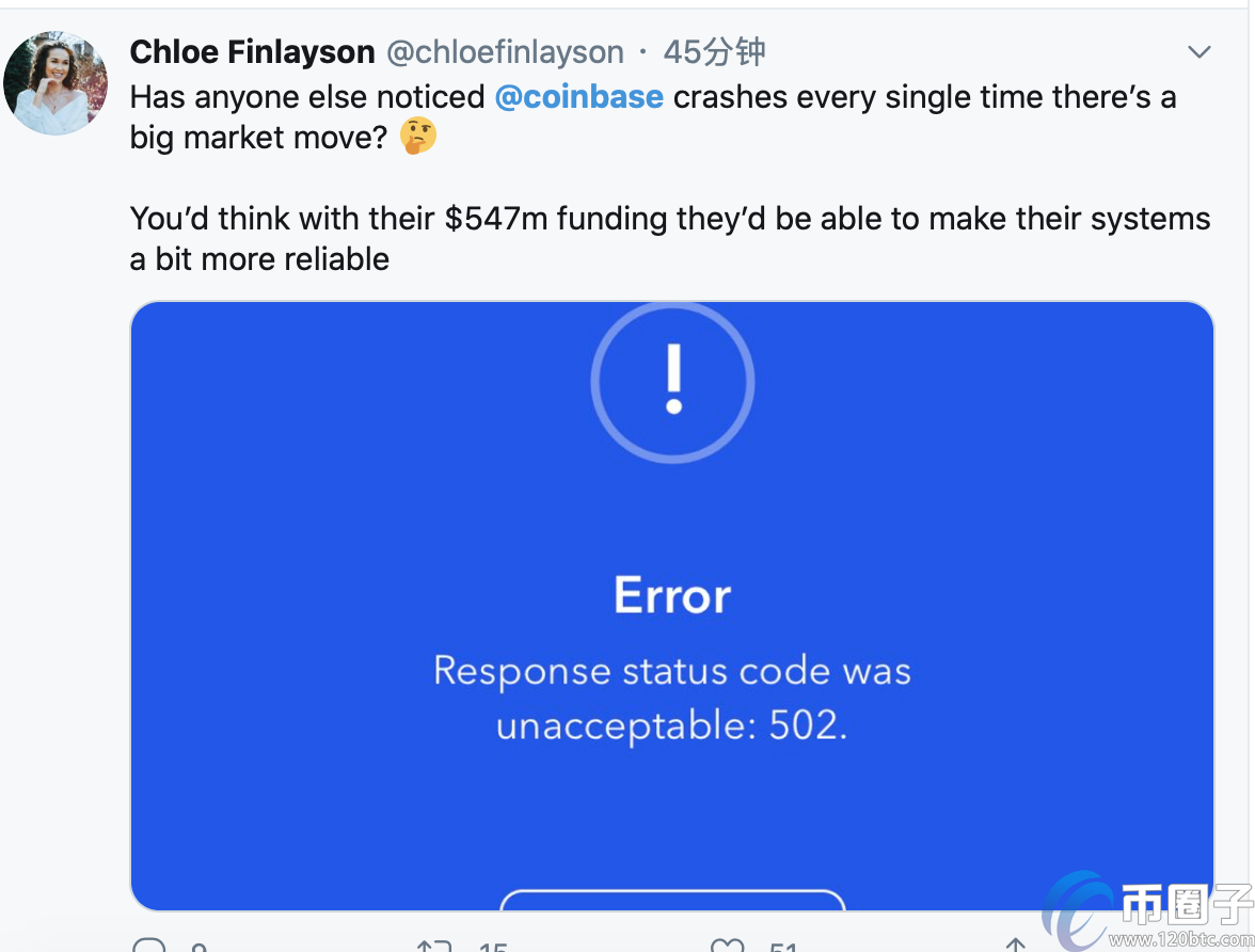 比特币价格1小时下跌近1500美元,Coinbase学会拔网线了? 比特币价格1小时下跌近1500美元,Coinbase学会拔网线了?