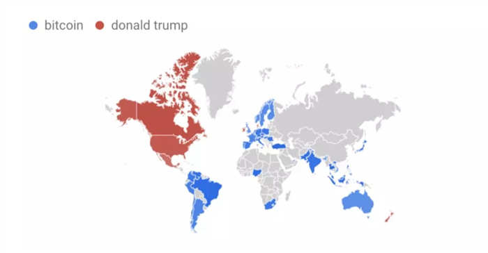 谷歌搜索：比特币的关注度高于特朗普、卡戴珊和特斯拉
