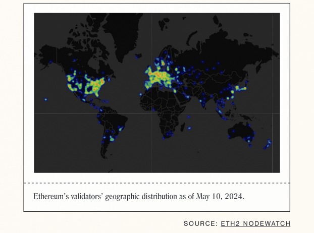 支持权益证明共识机制的以太坊验证器的地理地图 支持权益证明共识机制的以太坊验证器的地理地图