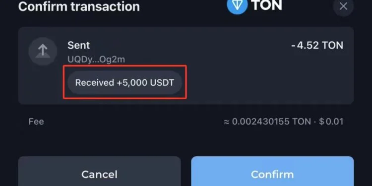 TON钓鱼诈骗！钱包显示入账5000USDT全是假 数天狂卷2.2万TON