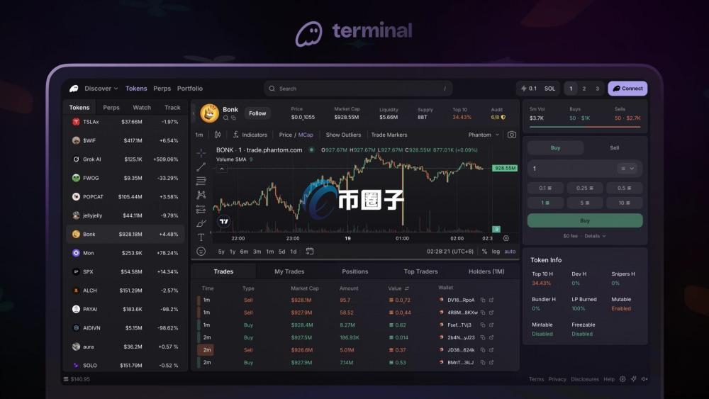 Solana生态钱包Phantom推出专业交易所Terminal！整合TradingView图表、永续合约与Meme币
