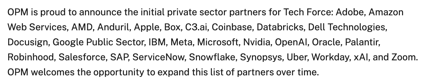 图为美国联邦人事管理局列出的合作科技与加密业者名单